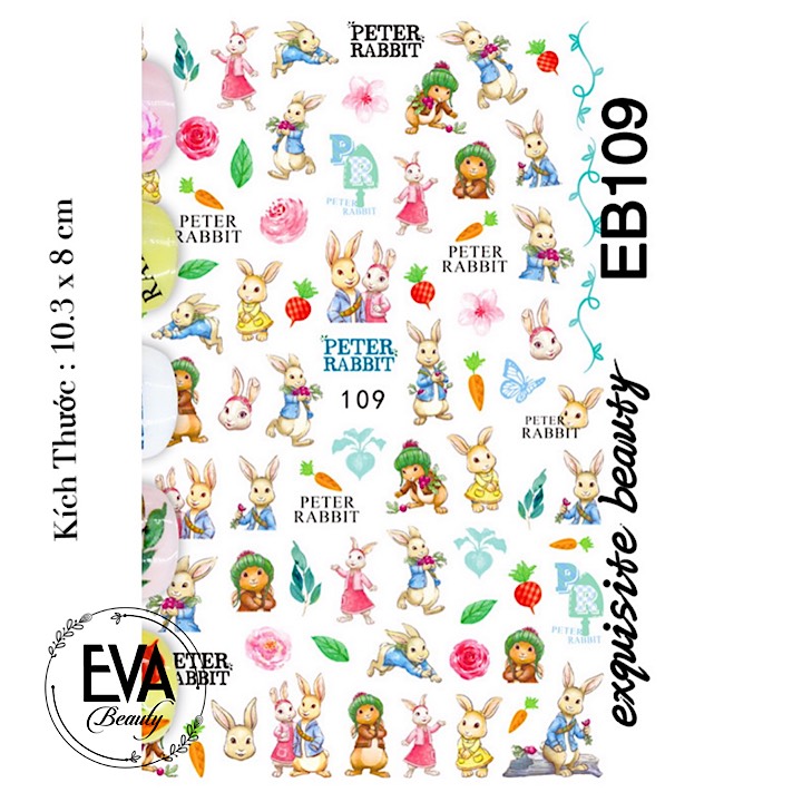 [HCM]Decal Dán Móng Tay 3D Nail Sticker Hoạ Tiết Thỏ Con Peter Rabbit EB109