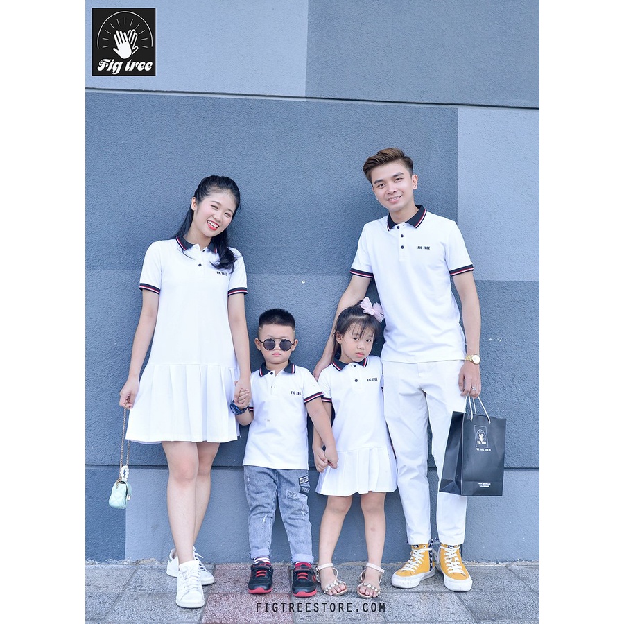 Set gia đình polo áo + váy FIG TREE màu trắng( hàng thiết kế đủ size + hình cận cảnh)