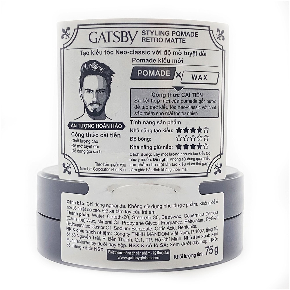 Pomade Vuốt Tóc Gatsby Retro Matte 75g