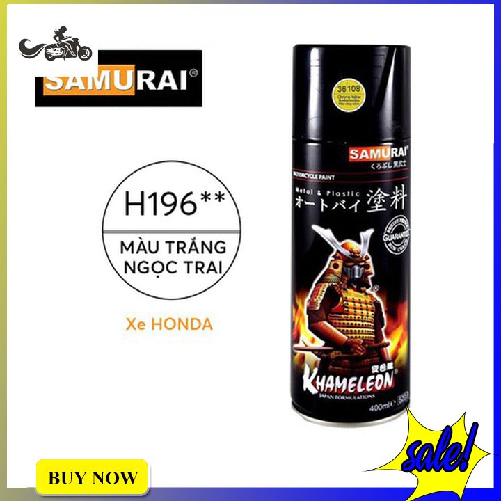 Sơn xịt Samurai màu trắng ngọc trai H196 400ML