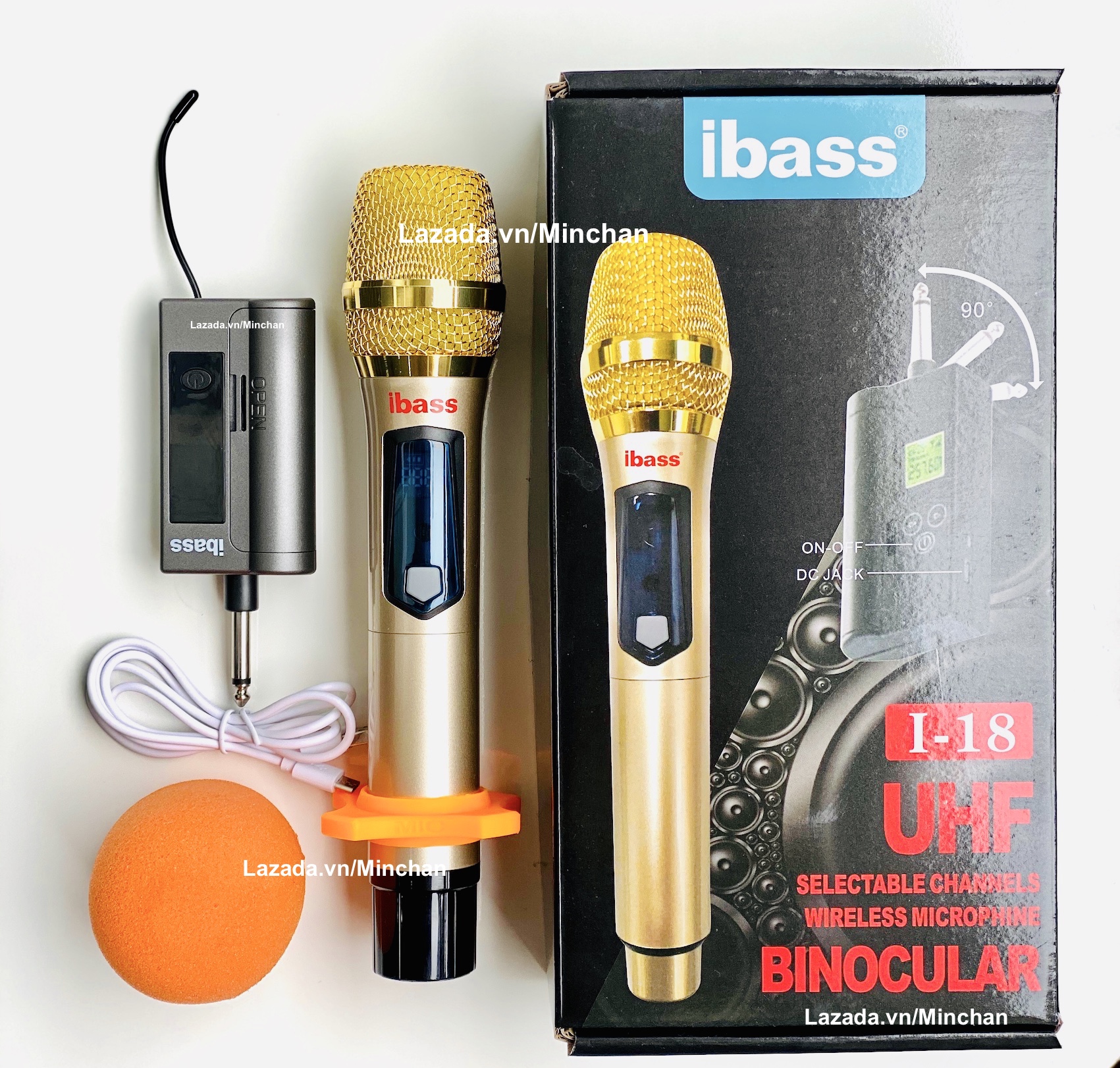 Micro Karaoke Wireless Không Dây Bluetooth UHF IBass Minchan- Dùng Cho Tất Cả Loa Kéo, Loa Bluetooth, Amply Hát Karaoke AUX 3.5mm 6.5mm