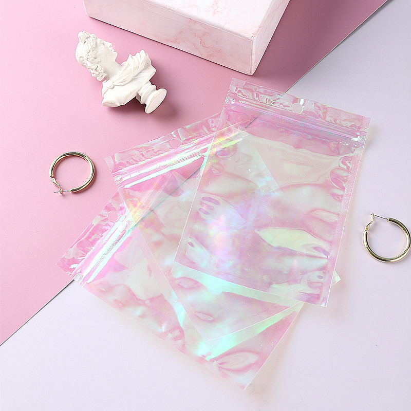 ( HÀNG NHẬP) Túi zip hologram ánh tím hồng