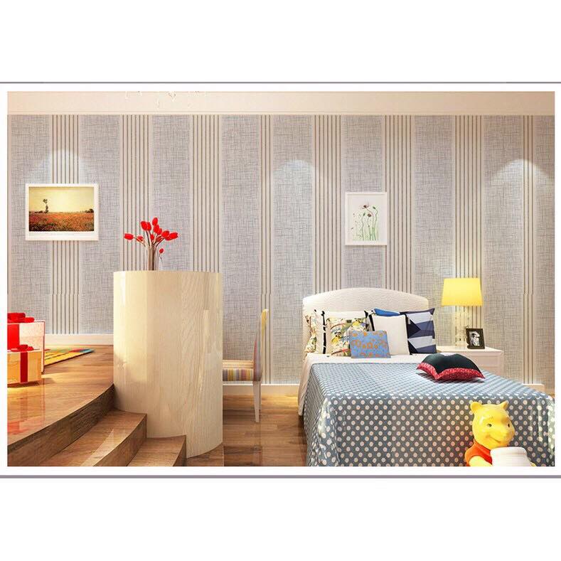 Giấy dán tường sọc xám ghi ( cuộn dài 10m khổ rộng 45cm, có sẵn keo)