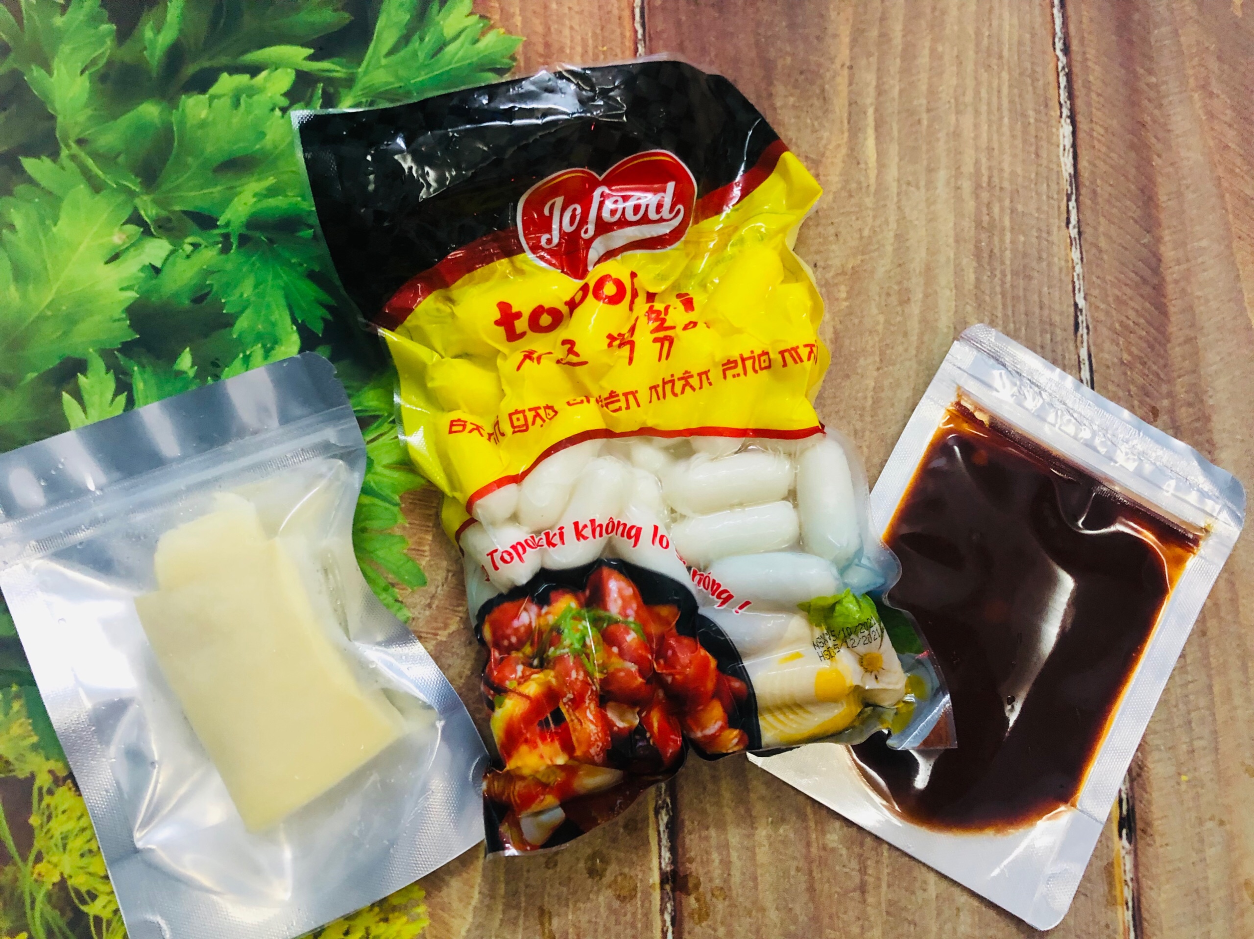 Combo nấu bánh gạo phô mai 5món (bánh gạo phô mai jofood, sốt, phô mai mozarrela)