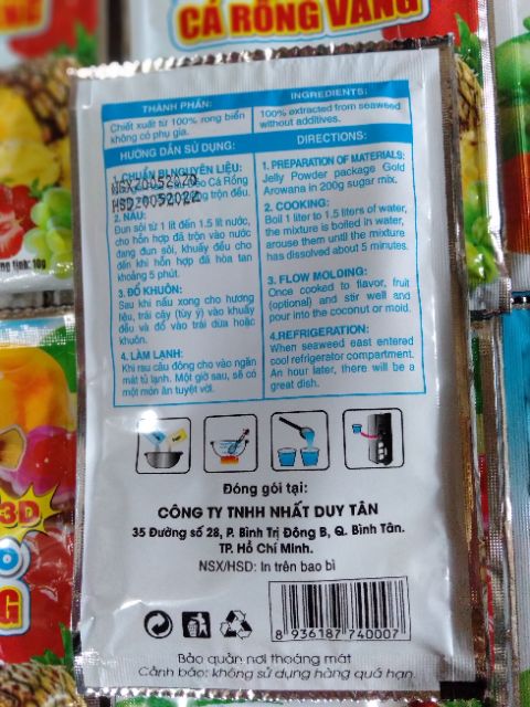 Bột rau câu dẻo cá rồng vàng 10g