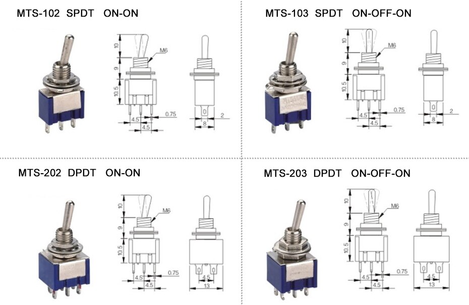 Công Tắc Gạt MTS-102 - MTS-103 - 3A/250V 6A/125V