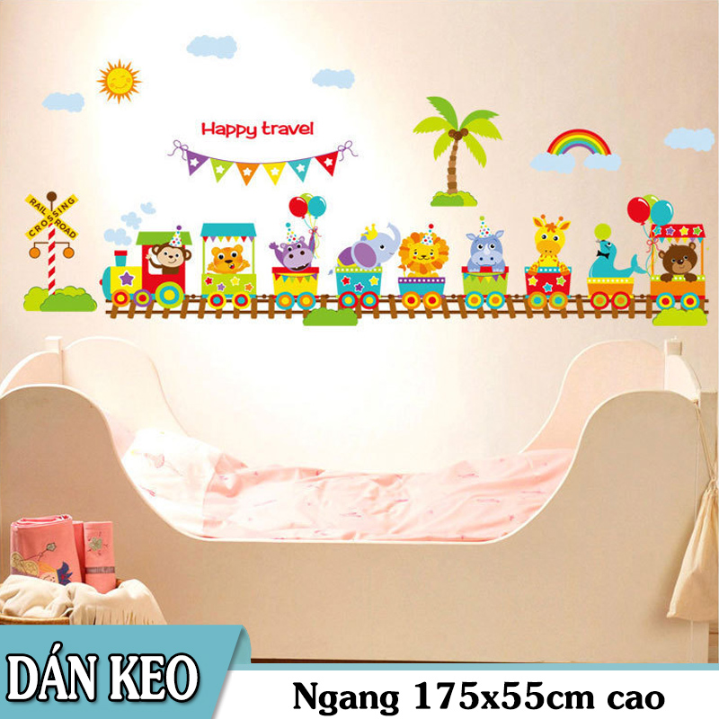 Decal trang trí tường - Xe Lửa Thú vui nhộn mẫu 02