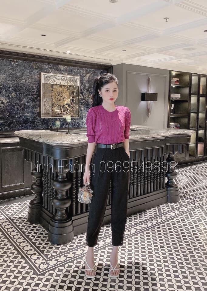 Quần baggy nữ công sở cạp cao F4U dáng thụng xếp ly gấu khuy Hàn Quốc Q6318