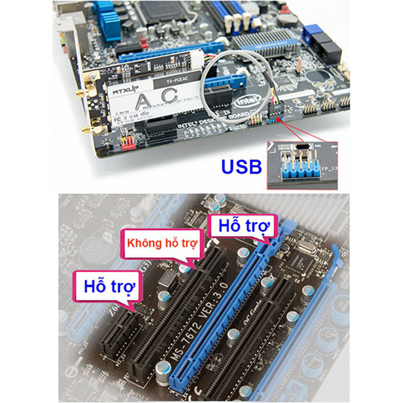 Adapter PCI-E gắn card wifi + bluetooth cho máy tính để bàn