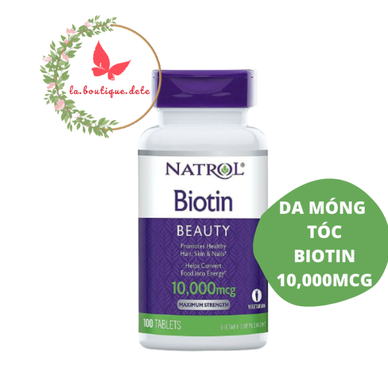 Viên uống hỗ trợ Natrol Biotin Beauty Promotes Healthy Hair, Skin & Nails 10,000 mcg 100 viên - Hàng Mỹ