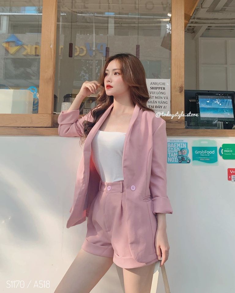Set áo khoác vest mix quần short