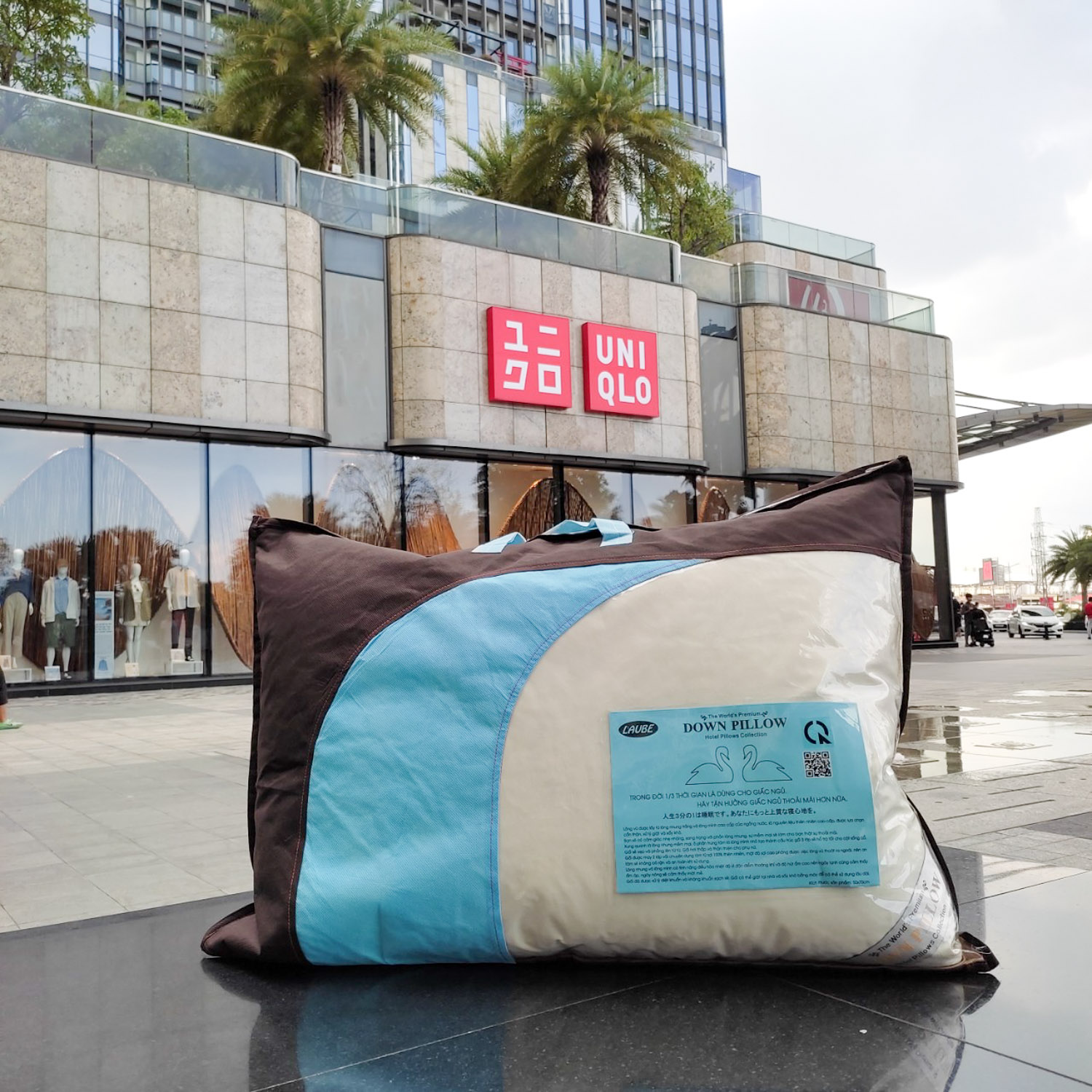 Gối Nằm Lông vũ tự nhiên Cao Cấp Lông Tơ Down Pillow 50x70cm hiệu Laube home