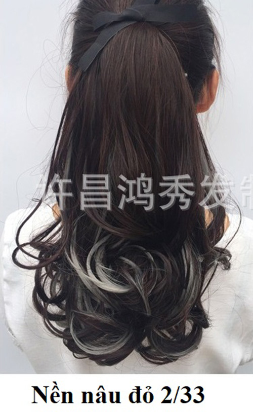 Tóc giả cột line Xám khói 💖FREESHIP💖 tóc giả nữ cột đuôi, buộc tóc giả nữ, đuôi tóc giả xoăn line Sỉ 40k