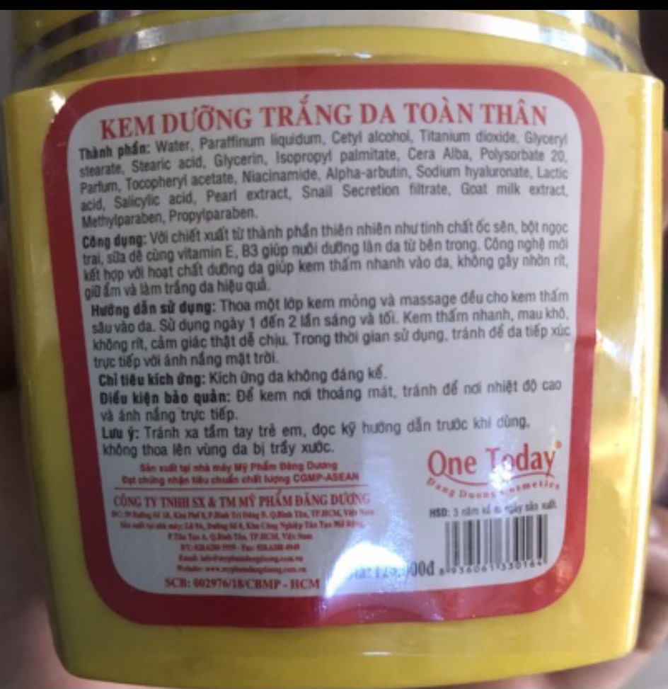 Kem dưỡng trắng da toàn thân one today