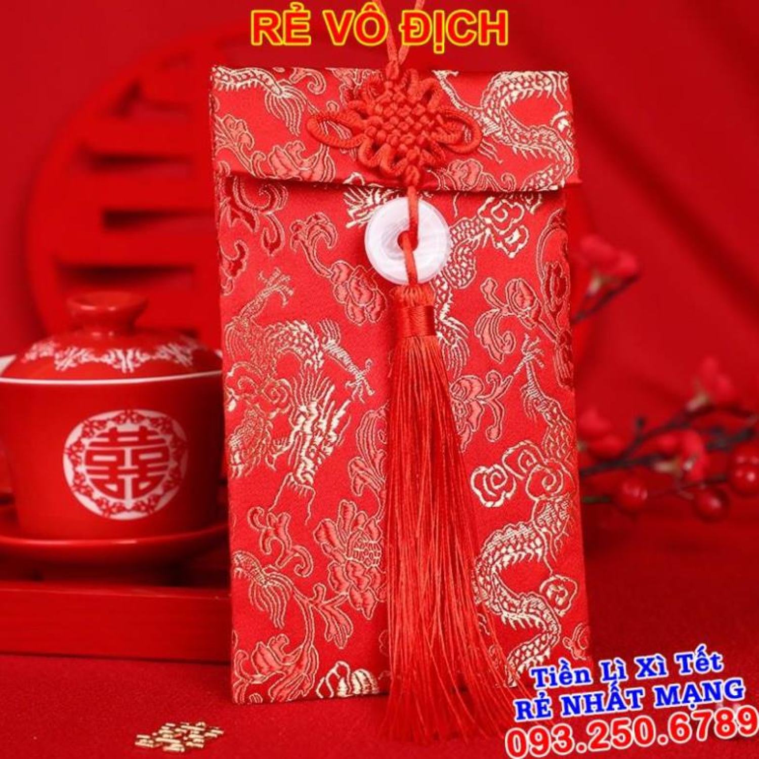 {TRỢ GIÁ} Bao lì xì gấm - HOA VĂN RỒNG NGỌC BỘI DỌC