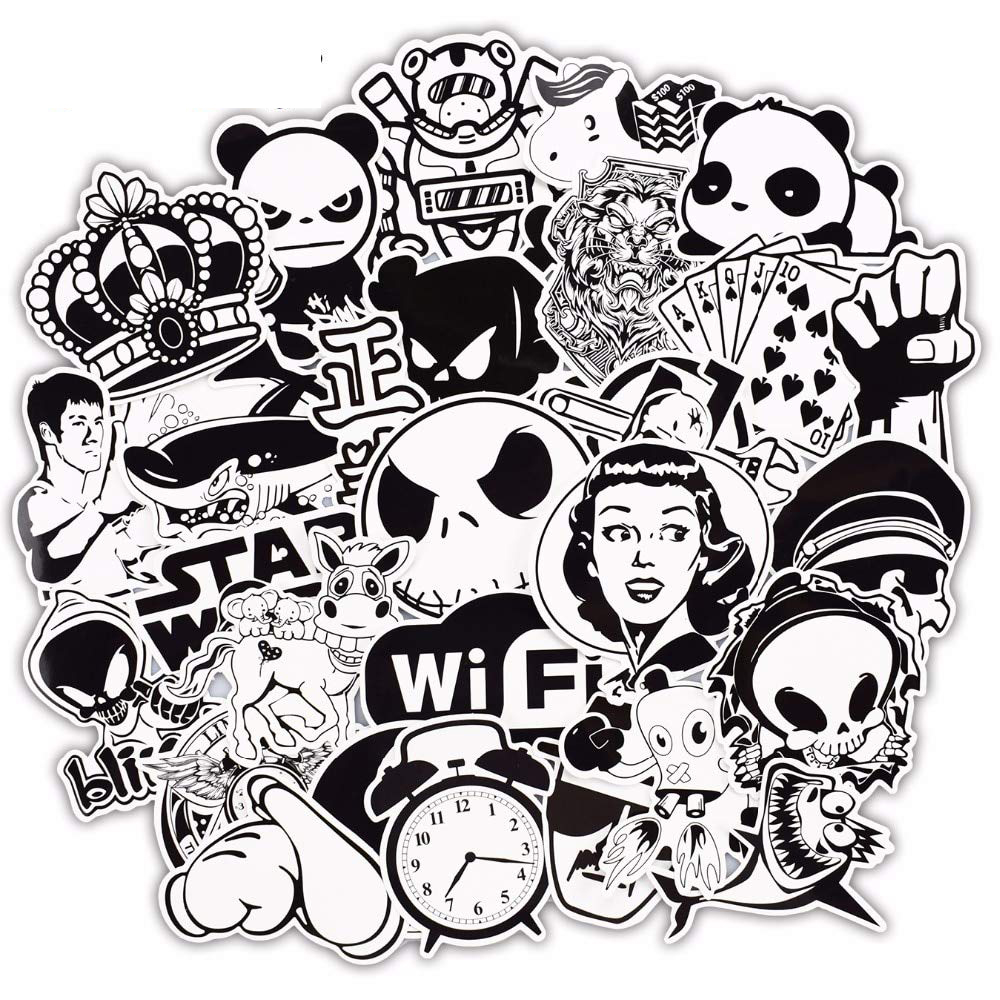 sticker Black White Đen Trắng Set 30 đến 60 hình dán có ép lụa