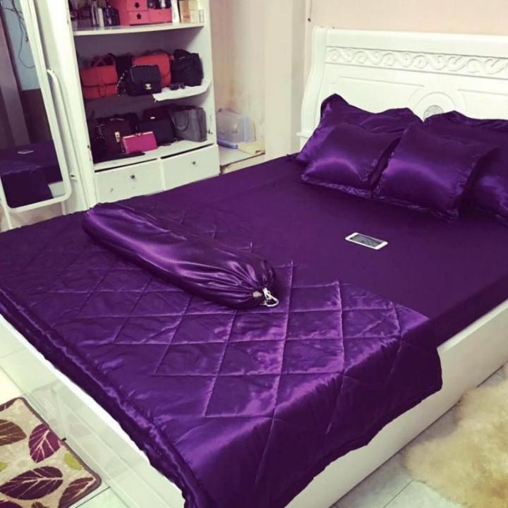 ( Lụa Loại 1) Bộ 4 Món Ga Gối Phi Lụa Lan Pham Bedding Lụa Cao Cấp Mềm Mại Đẳng Cấp Sang Trọng Cho Nhà Bạn ( Tím Than )