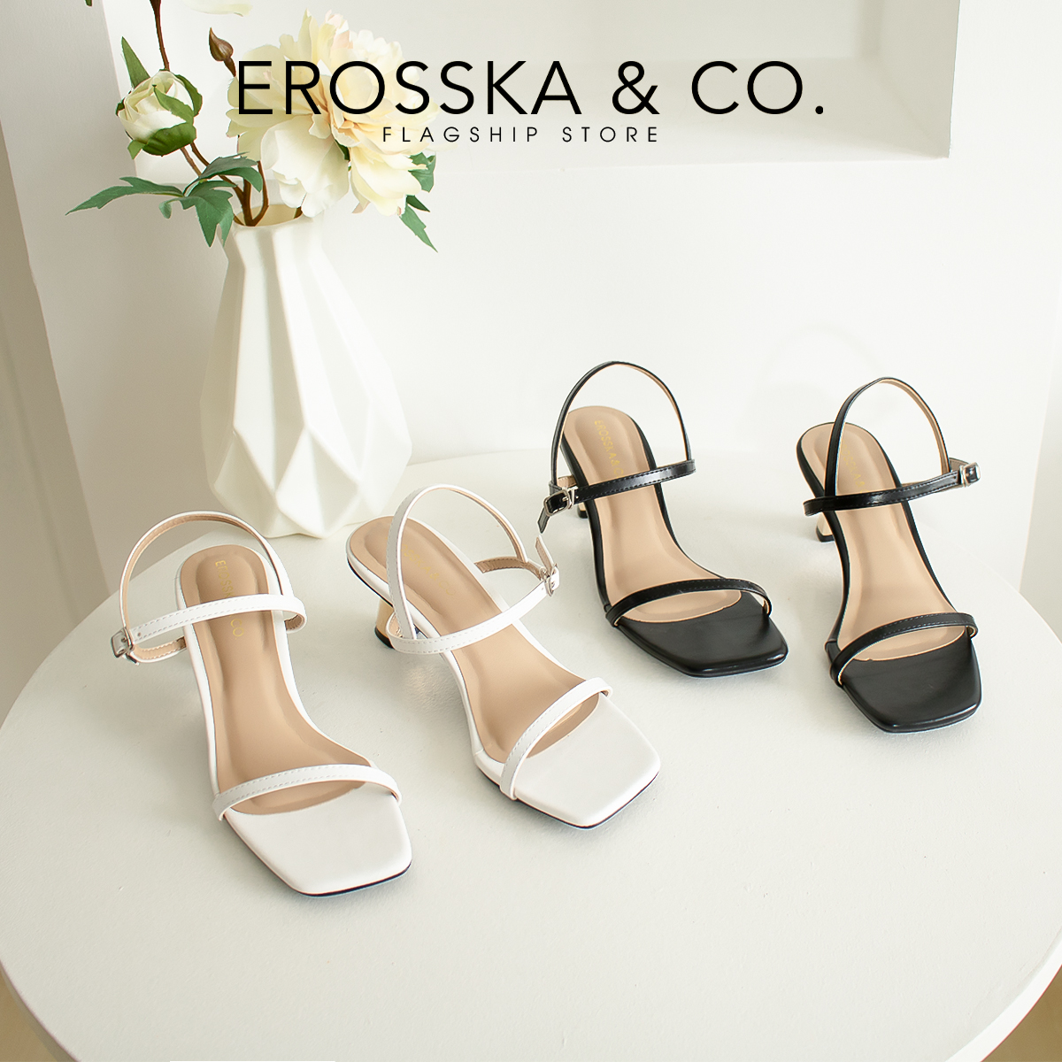 Erosska - Giày sandal cao gót nhọn kiểu dáng Hàn Quốc cao 5cm màu trắng _ EB046