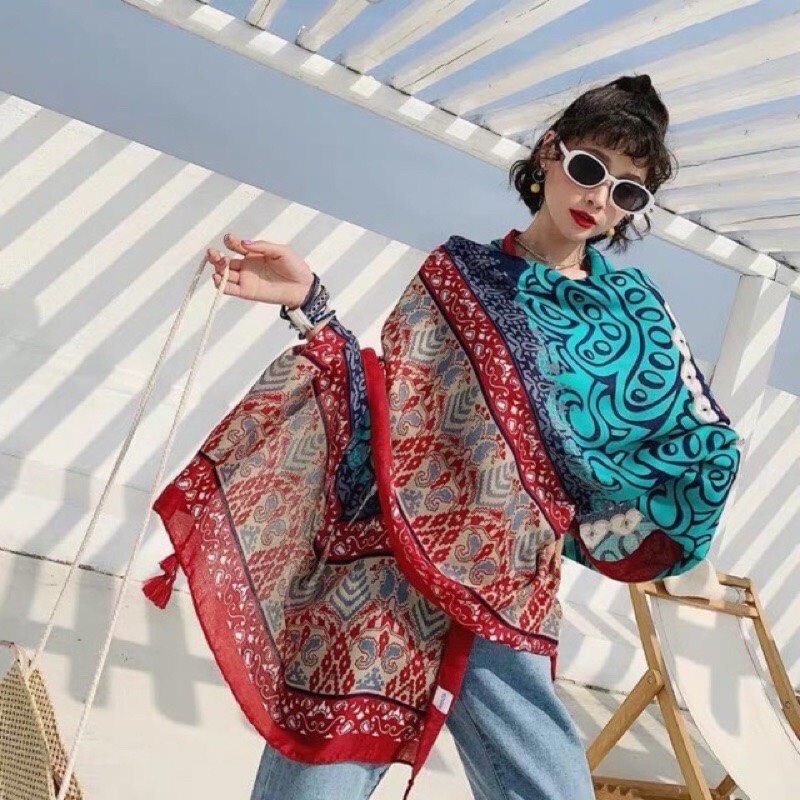 Khăn Choàng BoHo Họa Tiết Thổ Cẩm, Khăn Choàng Đi Biển
