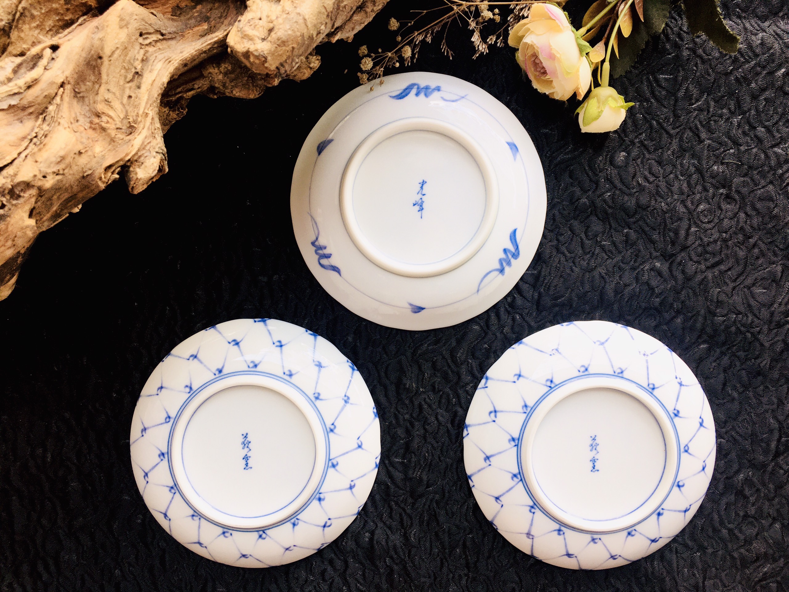 GỐM NHẬT - SET 3 ĐĨA LƯỚI MEN LAM, CHẤT SỨ TRONG ĐẸP