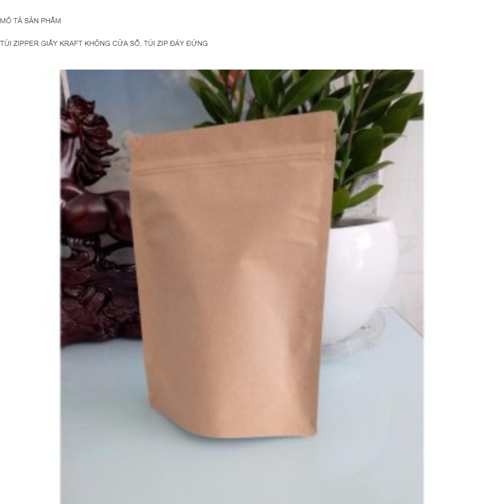 [HCM]100gr Túi zipper giấy kraft không cửa sổ (túi zip giấy đáy đứng không cửa sổ)