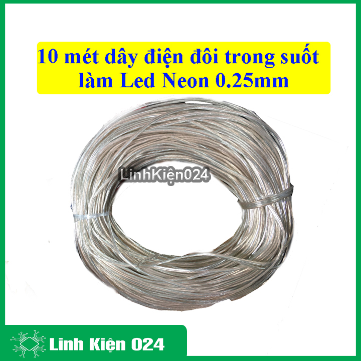 Dây điện vỏ trong suốt 2 lõi làm led Neon 0.25mm lõi đồng nguyên chất mạ thiếc