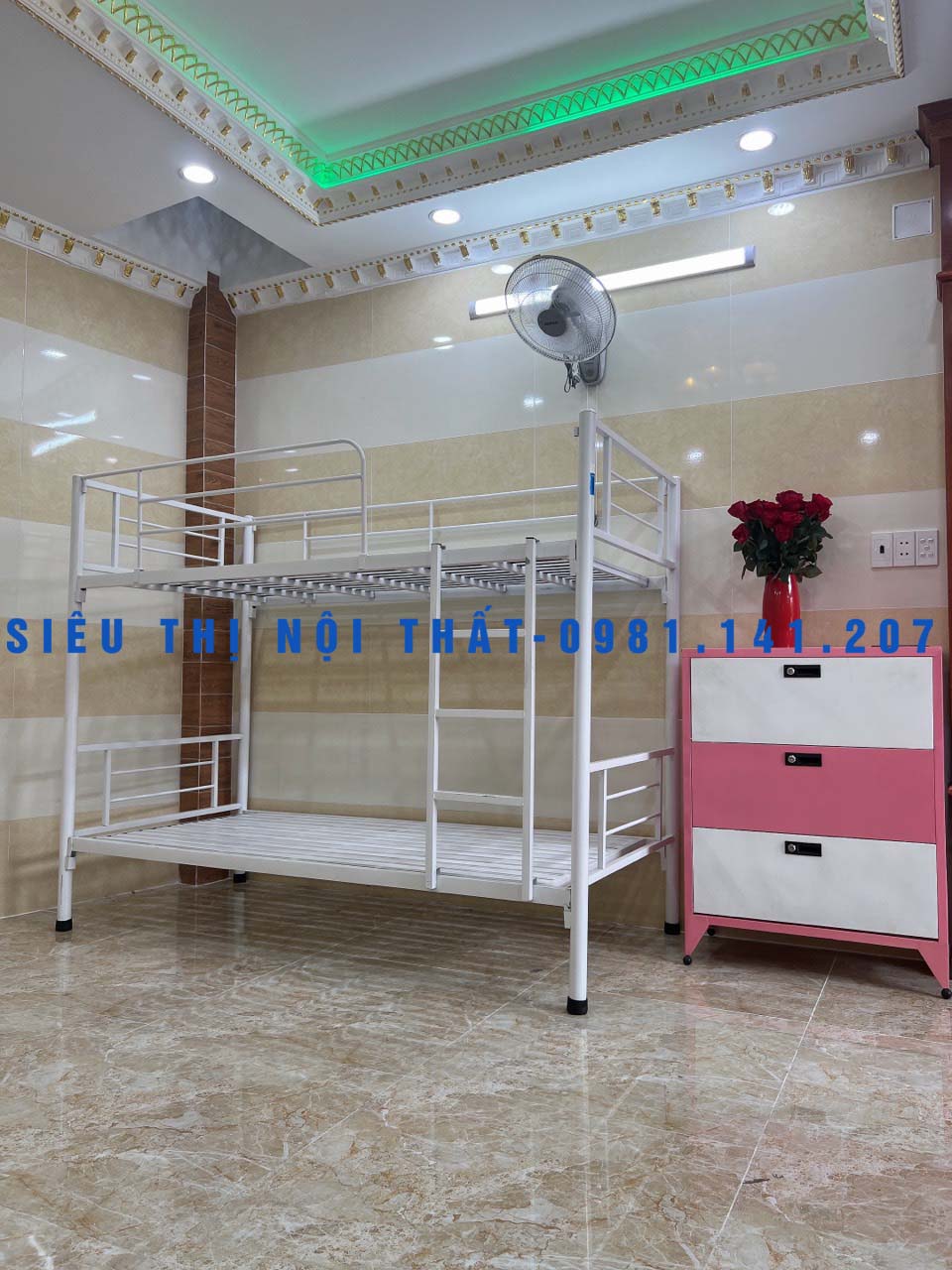 Giường tầng giường sắt dùng trong phòng ngủ 1m2x1m2 Mẫu mới nhất - Miễn ship HCM
