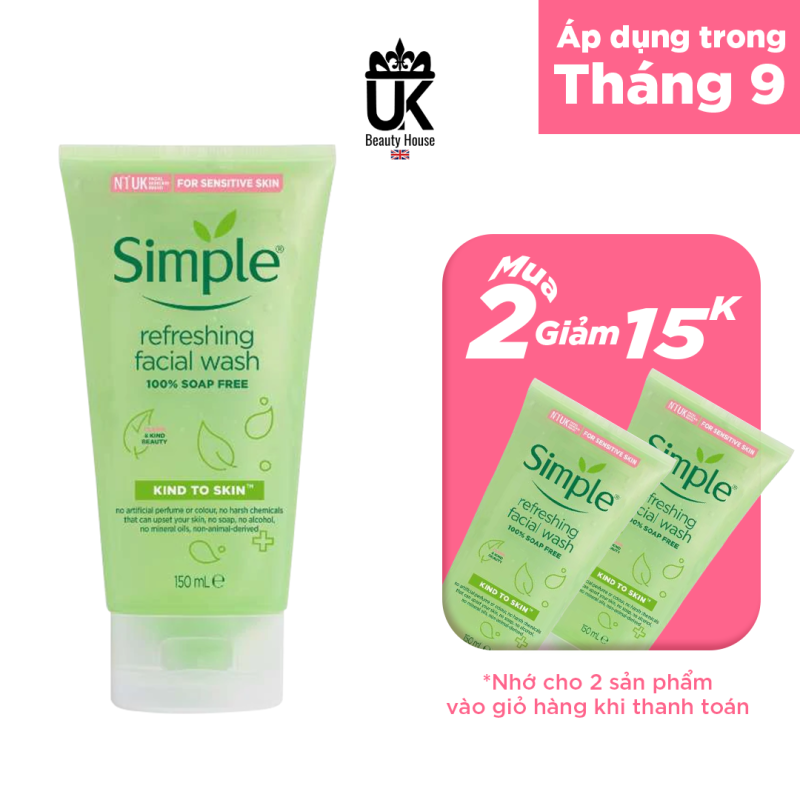 [HCM]Sữa Rửa Mặt Simple Gel Kind To Skin Refreshing Facial Wash Gel 150Ml giá rẻ