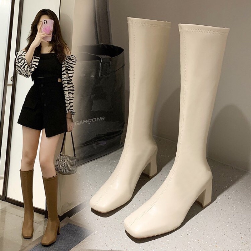 Bốt Đùi Nữ Khoá Kéo cao 7p da lì