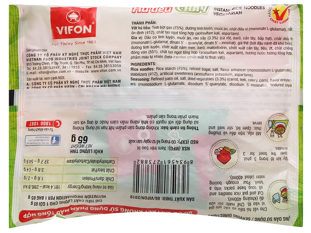 Thùng 30 gói Hủ tiếu CHAY Vifon 65g