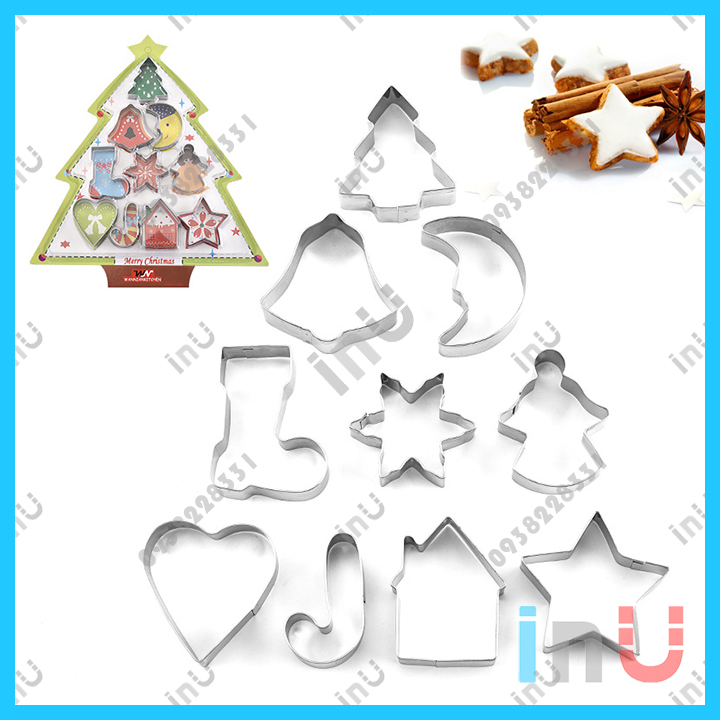 HCM - Bộ 10 khuôn cutter inox làm bánh quy chủ đề Giáng sinh Merry Christmas