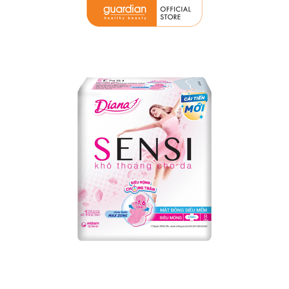 Băng vệ sinh sensi siêu mỏng cánh 23cm diana 8 miếng
