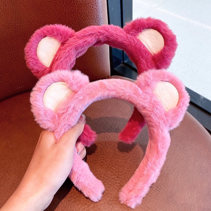 Cài tóc - bờm tóc kẹp tóc tai gấu hồng lotso, bờm ếch