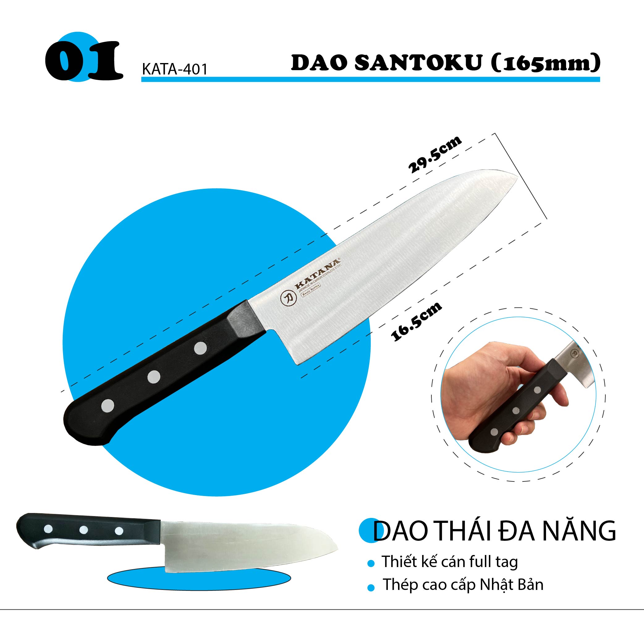 Bộ 5 chiếc dao bếp cao cấp KATANA Basic - Set 5 KATASET5 đa năng - Thái thịt cá (5 chiếc)