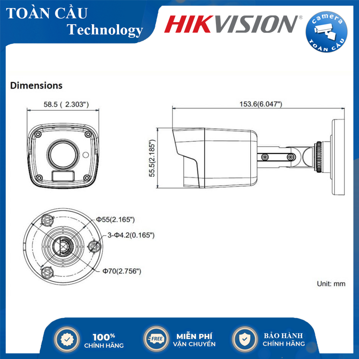 [100% CHÍNH HÃNG] Camera HD-TVI 5MP Hikvision DS-2CE16H0T-ITF- Camera Toàn Cầu