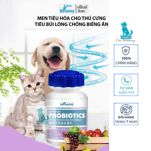 Men tiêu hoá cho chó Borammy 180v - Men tiêu hóa cho mèo Probiotic dạng viên nén dễ dàng cho ăn hỗ trợ đường tiêu hoá hấp thụ dinh dưỡng toàn diện