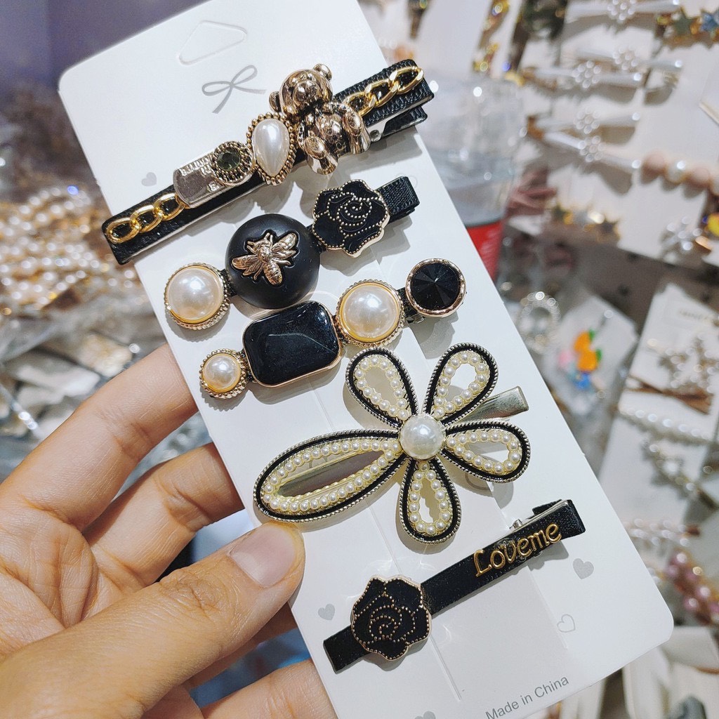 SET 5 KẸP TÓC HÀN QUỐC SIÊU XINH, SIÊU CUTE CHO NỮ ( ĐÁ ĐEN )