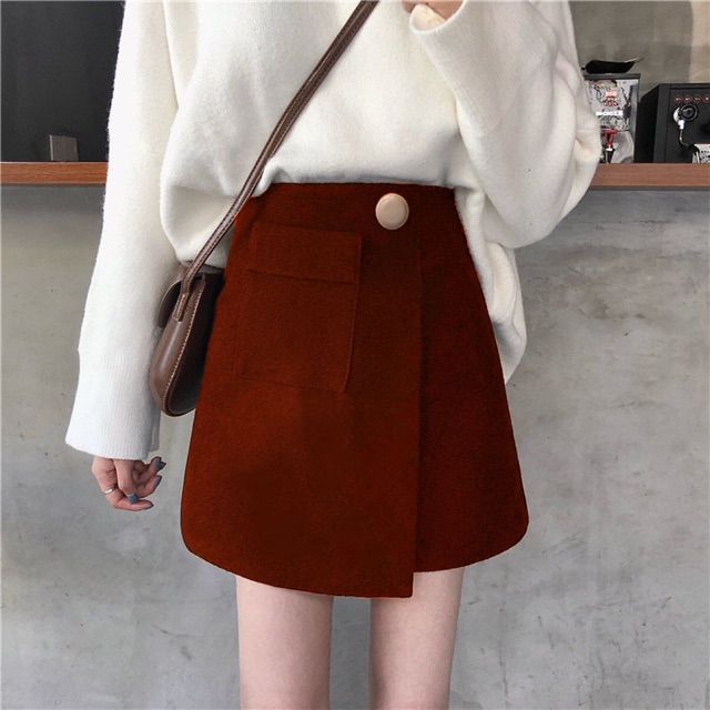Chân váy dạ xẻ vạt siêu cá tính