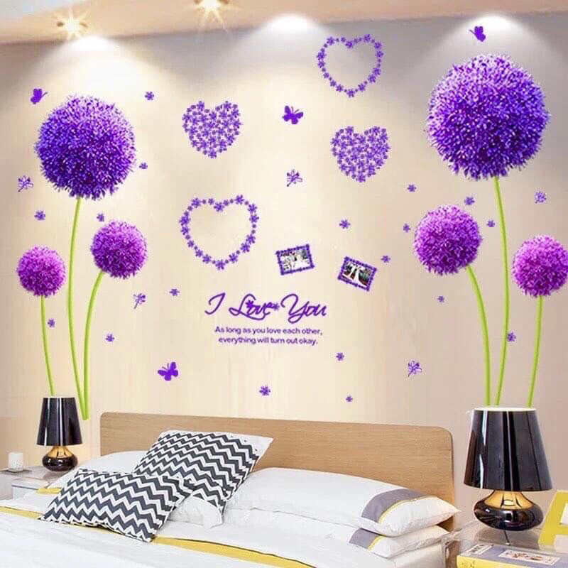Decal dán tường tú cầu tím trang trí phòng khách, phòng ngủ(sẵn keo dán)