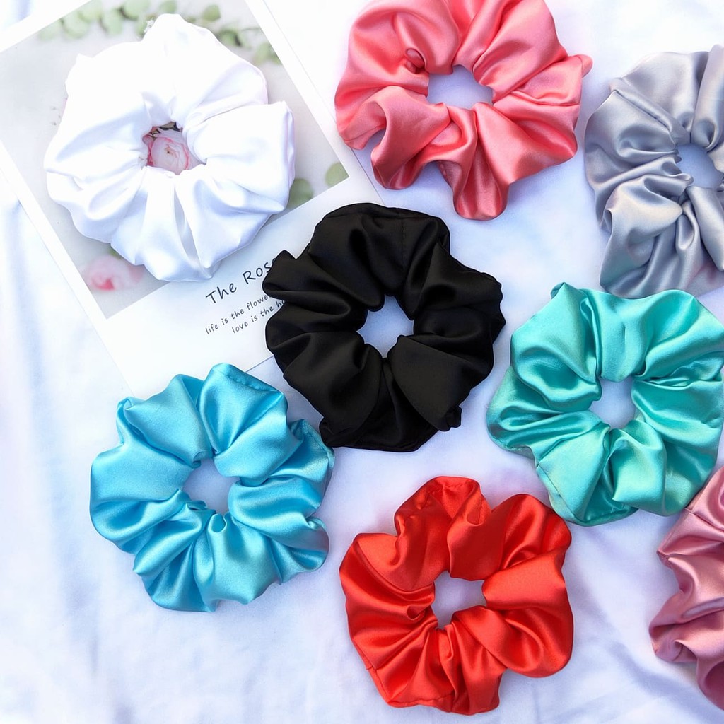 Dây buộc tóc Scrunchies vải phi bóng nhiều màu