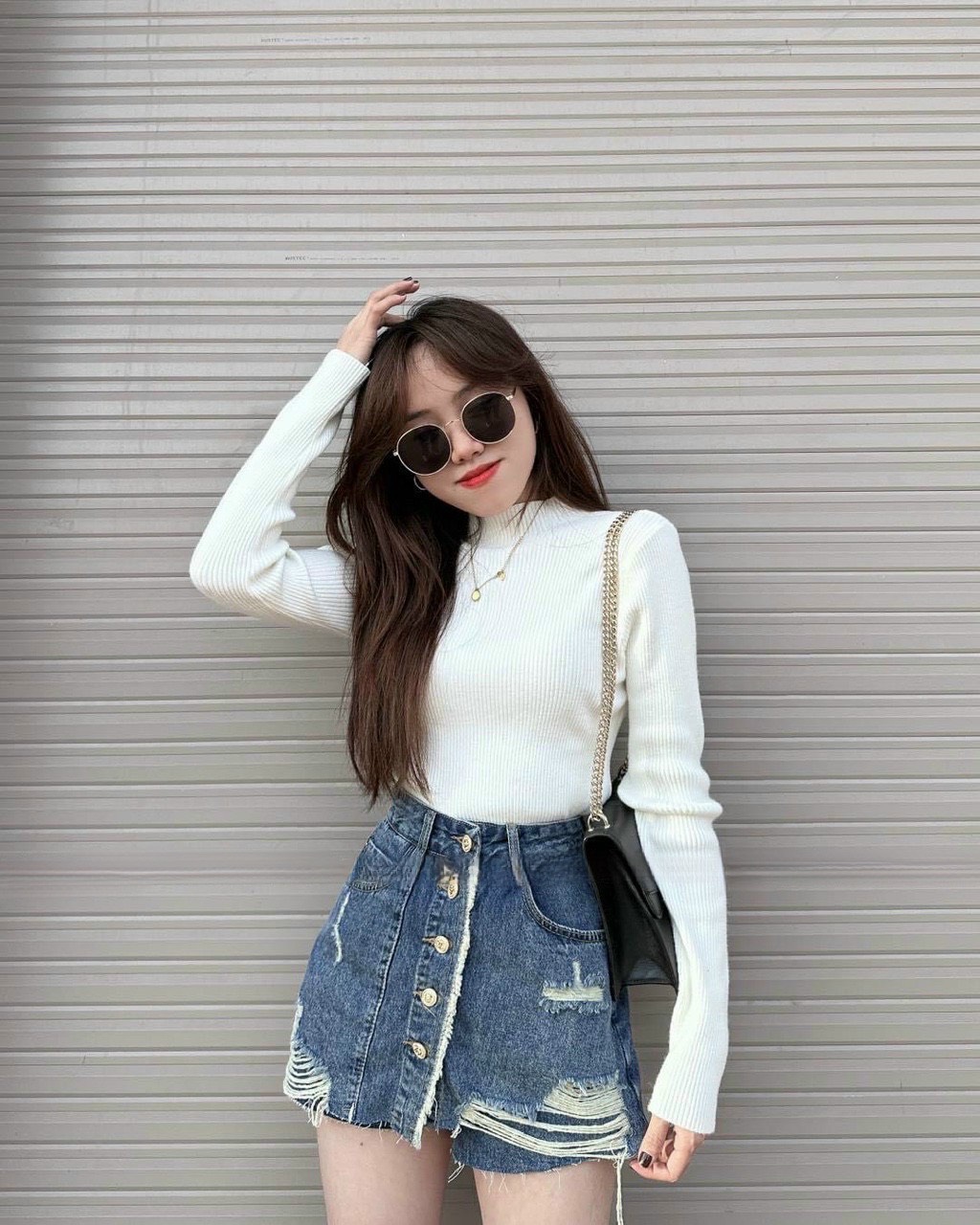 Chân Váy Jeans Rách Nữ Dáng Chữ A 🦋 Váy Bò Nữ Cạp Cao Hàng Cúc Giữa Dáng Ngắn Fullsize 🦋
