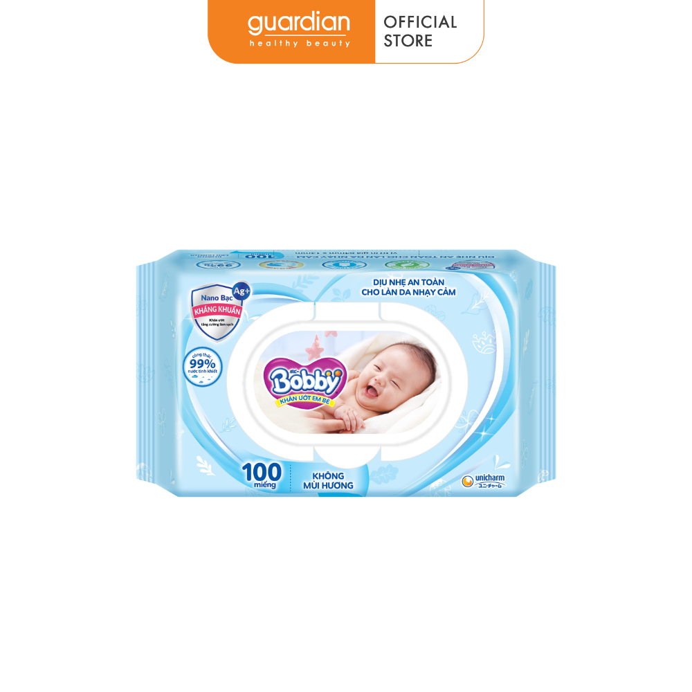 Khăn ướt không hương bobby 100 tờ