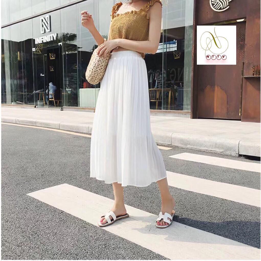 CHÂN VÁY MIDI  XẾP LY DÀI