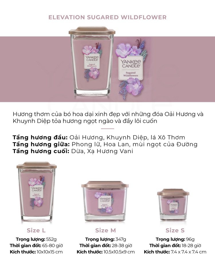 Nến ly vuông Elevation Yankee Candle size S - Sugared Wildflowers