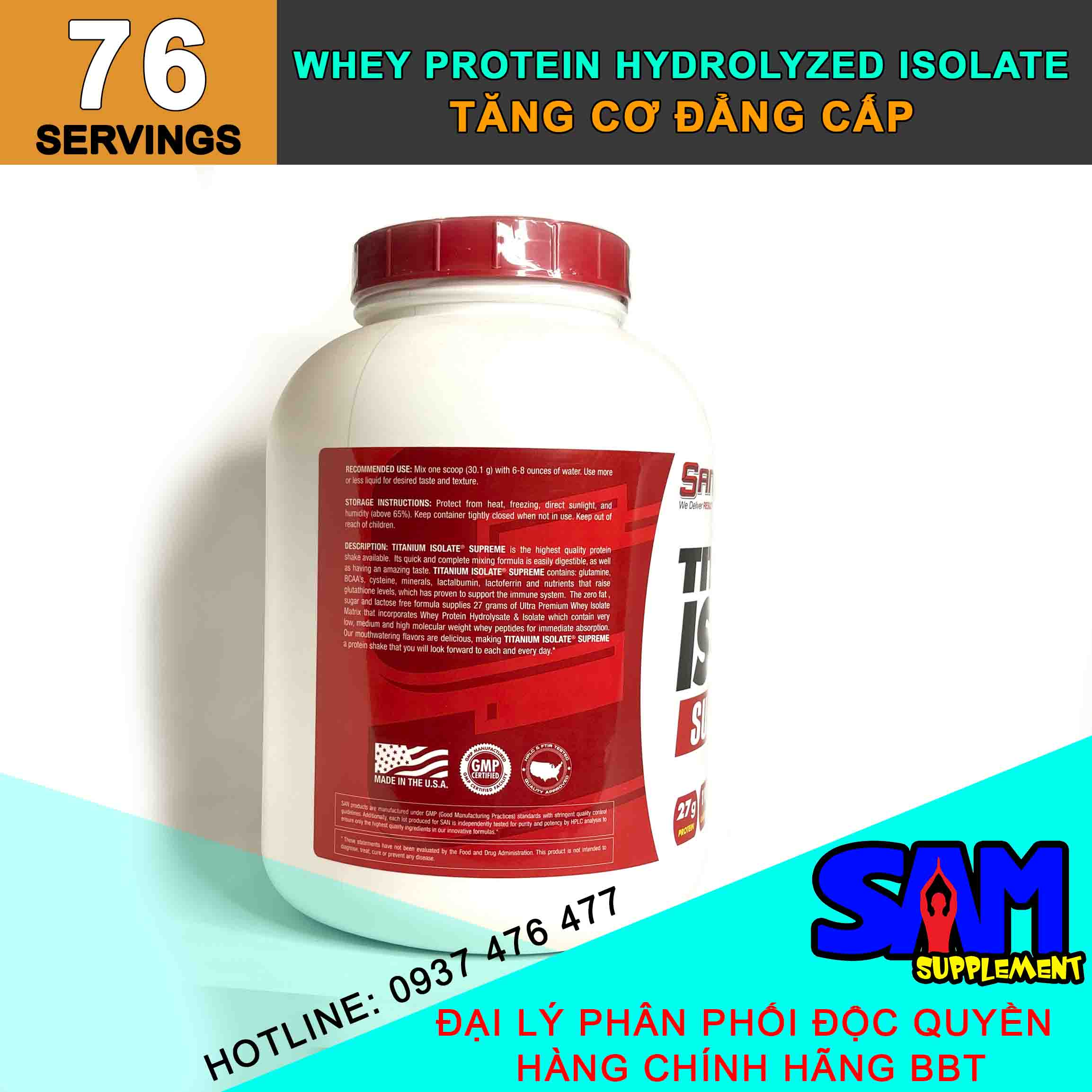 [Hàng Chính Hãng] S.A.N Titanium Isolate - Whey Protein Hydrolyzed Isolate siêu tinh khiết - Hấp thụ cực nhanh - Tăng cơ cực đỉnh - Tem nhãn chính hãng BBT, THOL