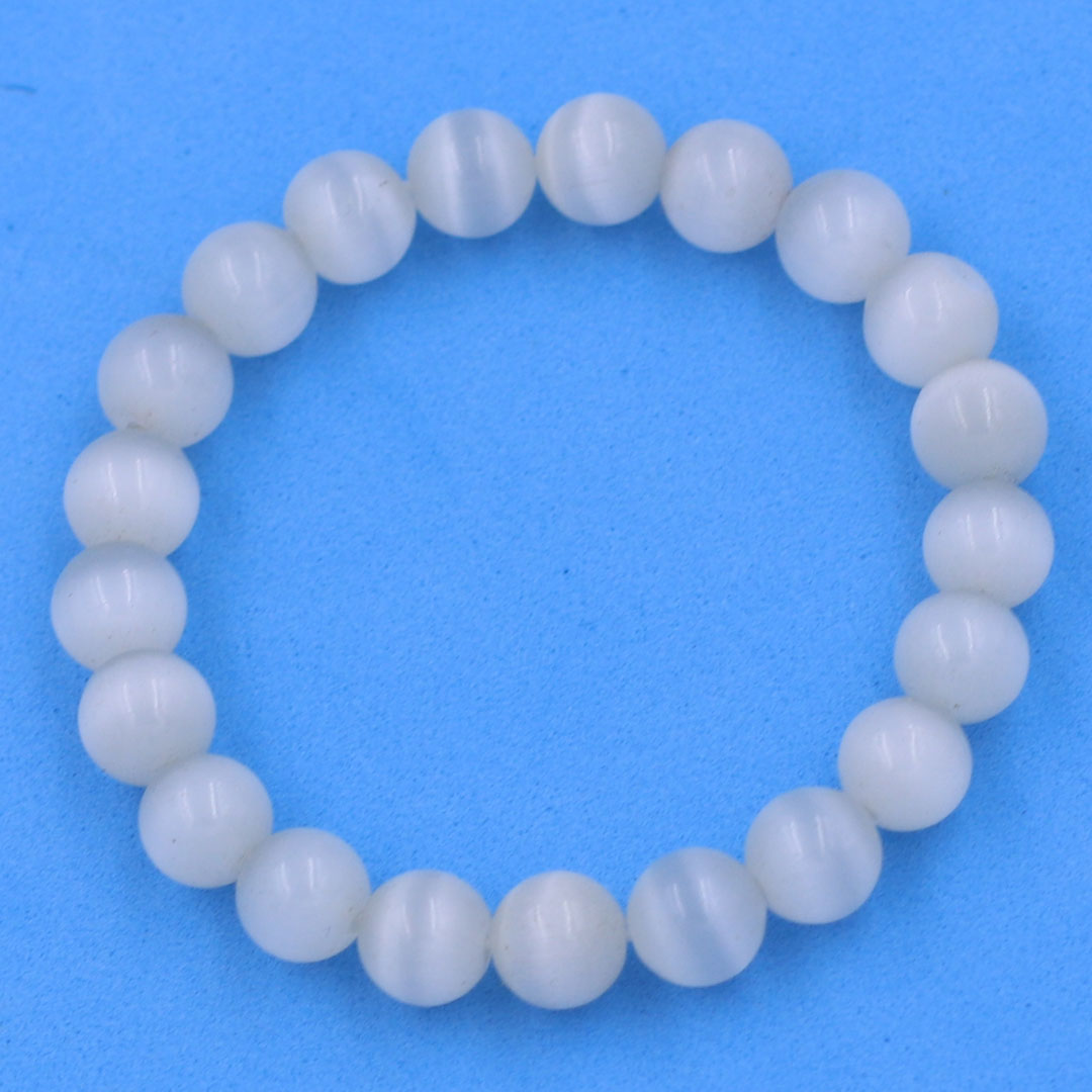 Bracelet cat eye stone 8 Cup 21 beads (white)