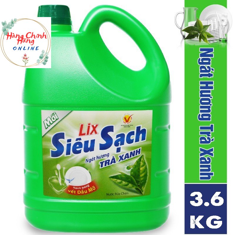 [HCM]Nước Rửa Chén Lix Siêu Sạch Hương Trà Xanh 3,6kg - Sạch Bóng Vết Dầu Mỡ