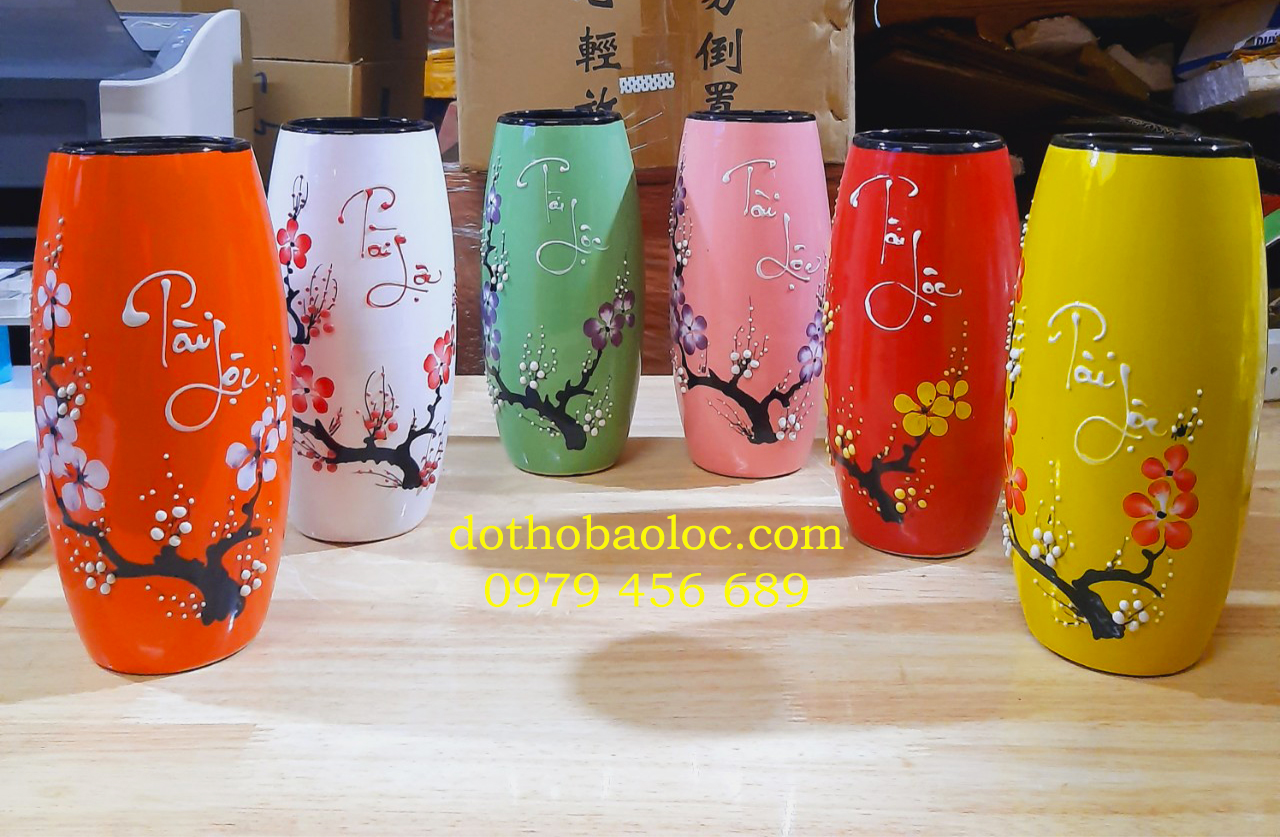 Bình bông sứ bát tràng cắm hoa tài lộc cao 22cm