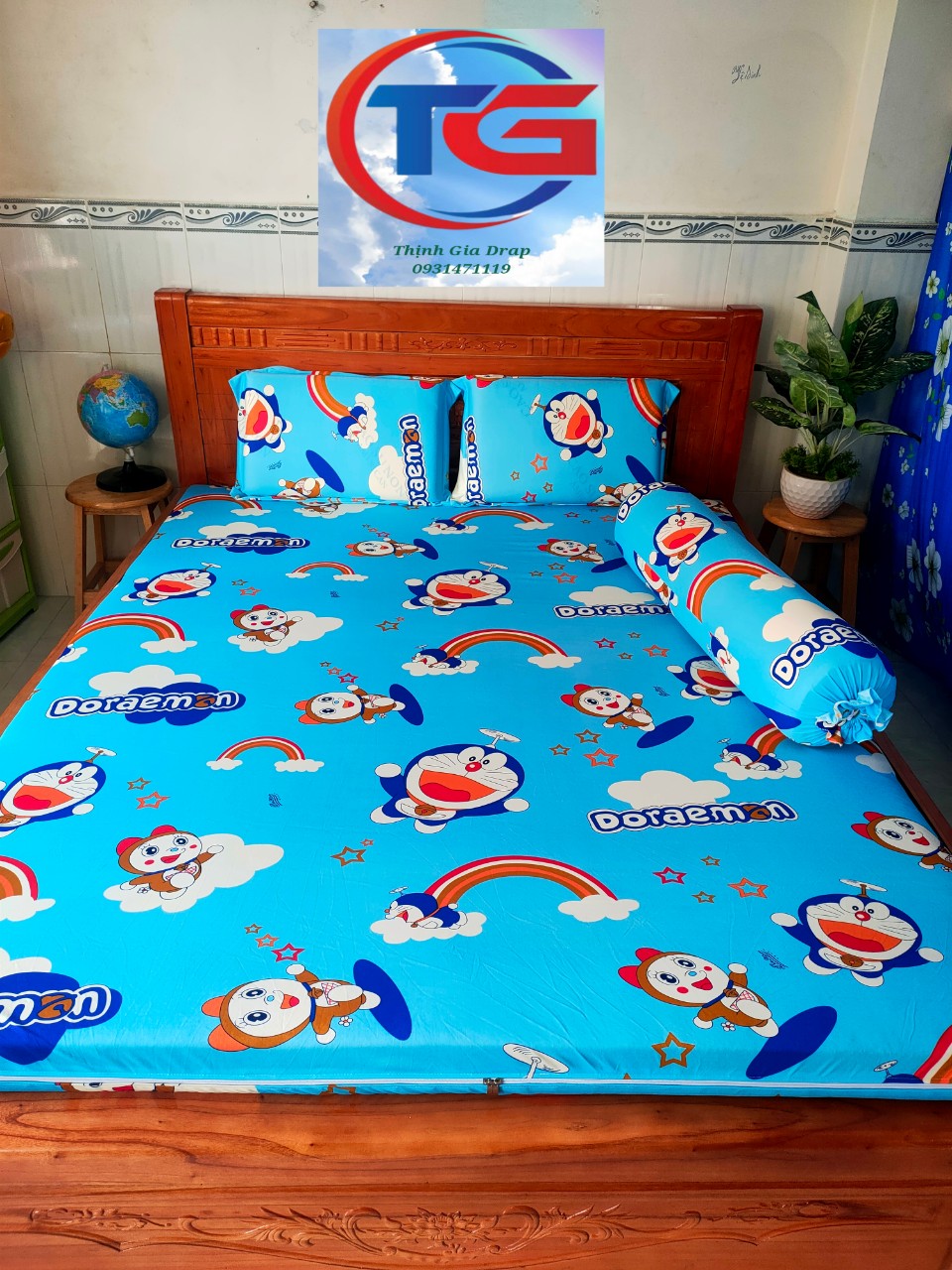 Bộ drap 4 món Thun 3D Hàn Quốc ( 1drap + 2 gối nằm + 1 gối ôm)