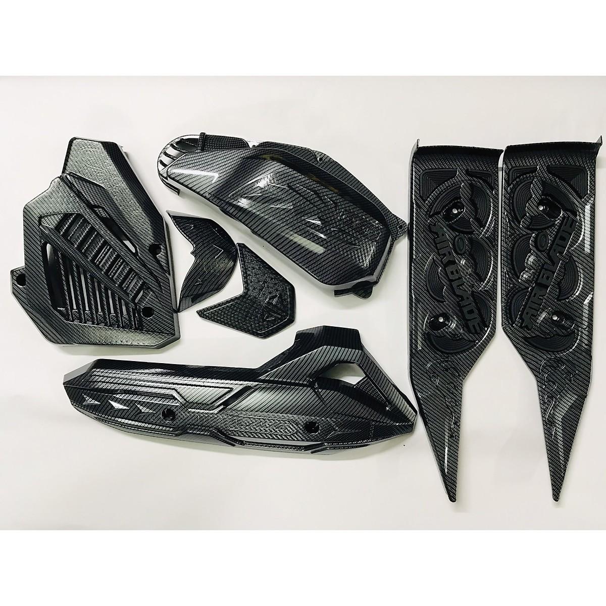 Bộ 6 Món Ốp Cacbon Xe AirBlade (2016-2019 & 2020-2021) Thảm Lót Carbon, Pô, Pô E, Két nước, Mỏ & Đuôi Dè Cao Cấp - Quốc Bảo